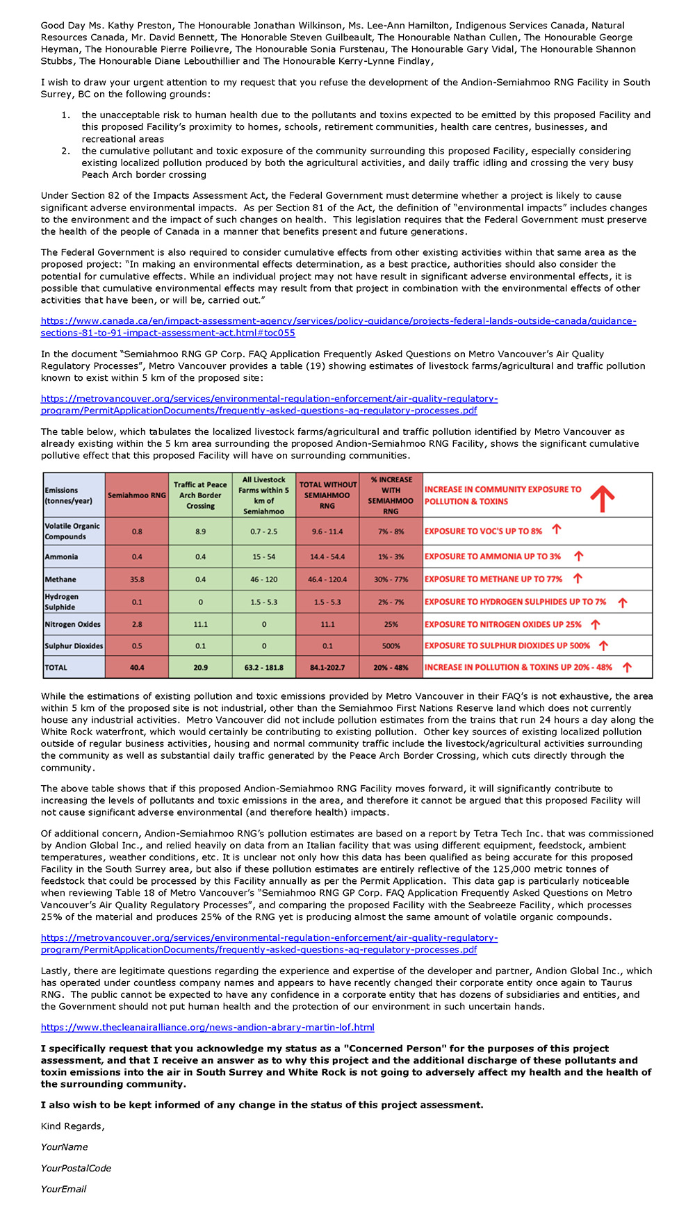 Semiahmoo Andion RNG Biogas Project Air Quality Concerns Letter 2.0