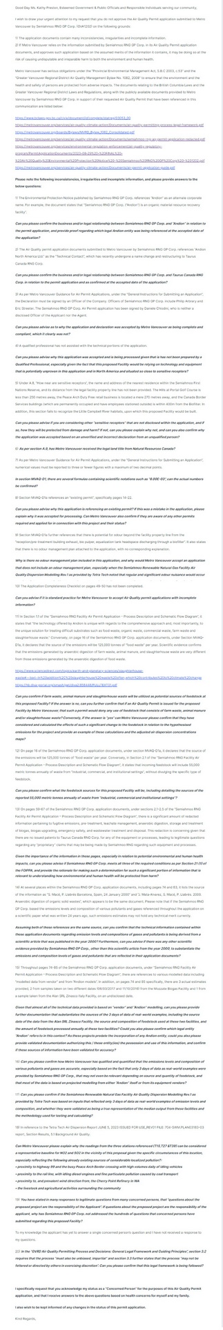 Semiahmoo Andion RNG Biogas Project Air Quality Concerns Letter 3.0