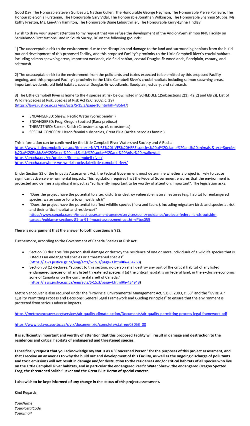 Semiahmoo Andion RNG Biogas Project Environmental Impacts Letter 1.0